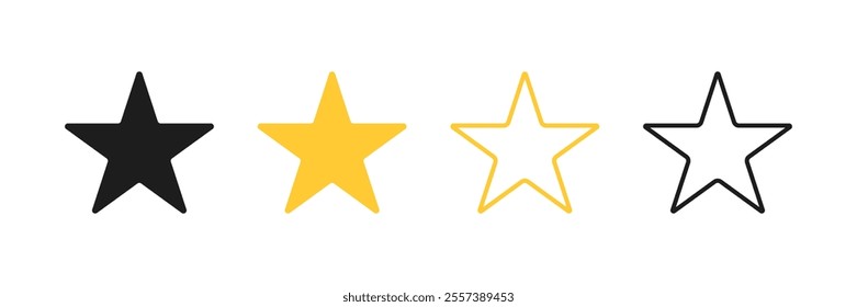 Star vector icon symbol designed in filled, outline, line and stroke style. Concept for star rating, feedback, favourite, bookmark, customer review, quality, marking. Isolated vector illustration.