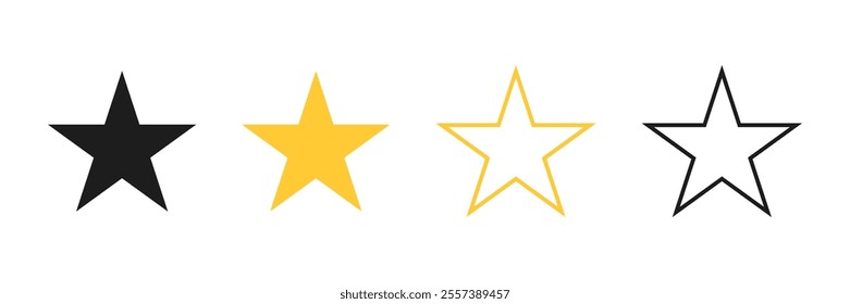 Star vector icon symbol designed in filled, outline, line and stroke style. Concept for star rating, feedback, favourite, bookmark, customer review, quality, marking. Isolated vector illustration.