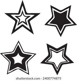 Iconos vectoriales de estrella. Juego de iconos de estrella. Etiqueta en blanco estelar, los emoticones emiten un sencillo estilo plano.