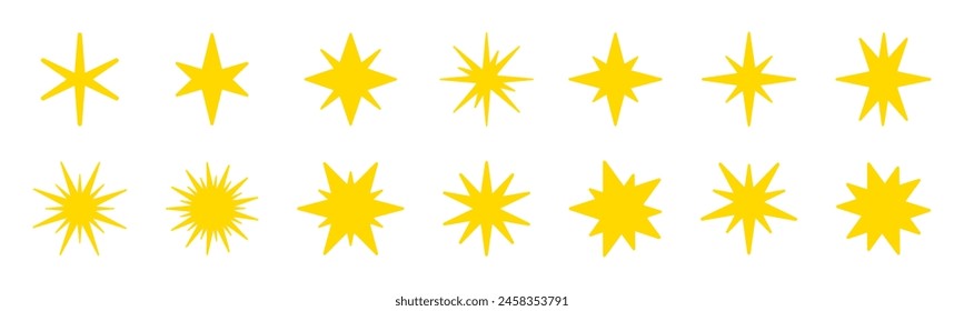 Iconos vectoriales de estrella. Conjunto de estrellas. Colección de estrellas. Icono de estrella. Las estrellas brillan