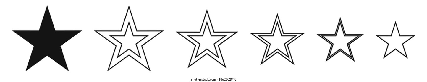Star vector icons. Set of star symbols on white background. Vector illustration. Various five pointed black stars
