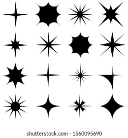 Star vector icons set. Twinkling stars illustration. Sparkles, shining burst. Christmas vector symbols isolated