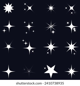 Star vector icons set. Twinkling stars illustration. Sparkles, shining burst. Christmas vector symbols isolated