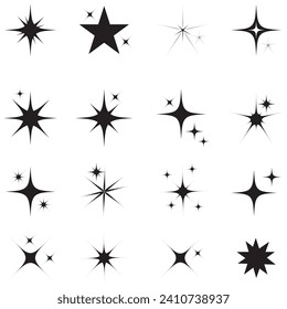 Star vector icons set. Twinkling stars illustration. Sparkles, shining burst. Christmas vector symbols isolated