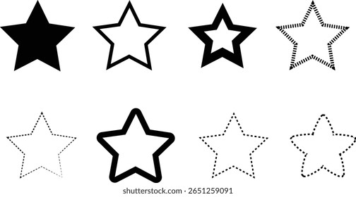 star vector illustration isolated on white background star set with filled with different editable storks, five-pointed shapes, simple geometric star icons and decoration