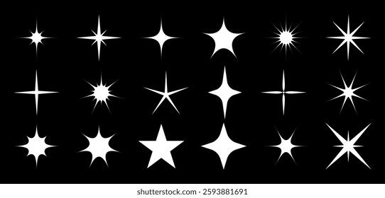 Star vector isolated icon in black background. Stars vector icons. Stars collection. White Stars isolated on black background. Vector Star.