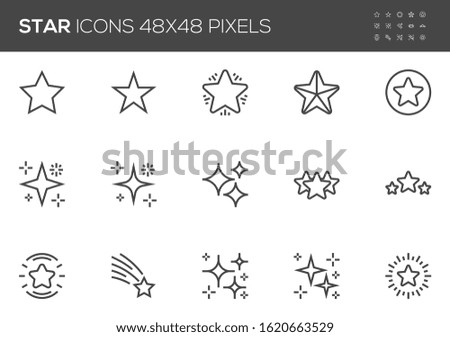 Star vector line icons set. Shining stars, five-pointed star. Glow, twinkle, glitter. Editable stroke. 48x48 Pixel Perfect.