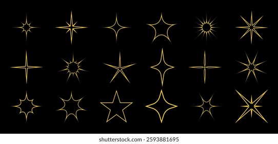 Star vector linear isolated icon in black background. Stars vector icons. Stars collection. Golden Stars isolated on black background. Vector Star.