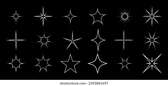 Star vector linear isolated icon in black background. Stars vector icons. Stars collection. White Stars isolated on black background. Vector Star.