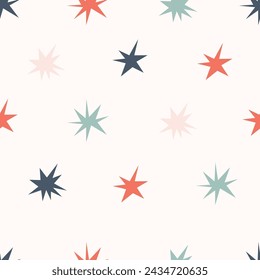 Star vector pattern. Hand drawn simple starry sky childish seamless background. Repeating kids print, design for fabric, textile, wallpaper