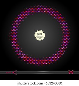 Star vector round frame. On black. Abstract half tone graphic element pattern background. Circle, halftone, black, Red, pink