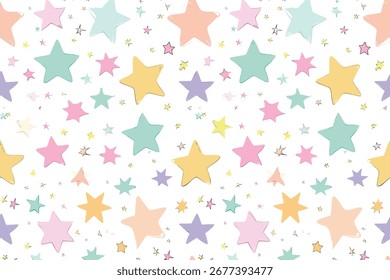Star Vector Seamless Pattern. Backdrop for Boys Girls textiles wrapping paper. Banner, Greeting Card, Christmas and New Year card, Postcard, Packaging, Textile Print