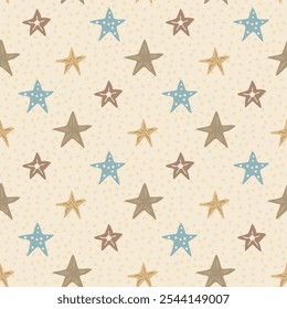 Star vector seamless pattern. Nursery decor endless flat background.