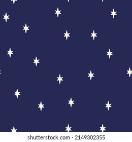 Star vector seamless pattern on navy background. Modern kids drawing illustration. Simple nursery prints for textile, apparel, fabric, digital paper design, baby clothes, scrapbooking, cover.