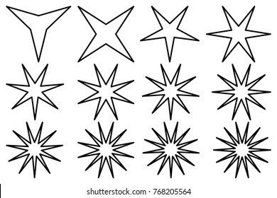 Star - vector set - black on white background