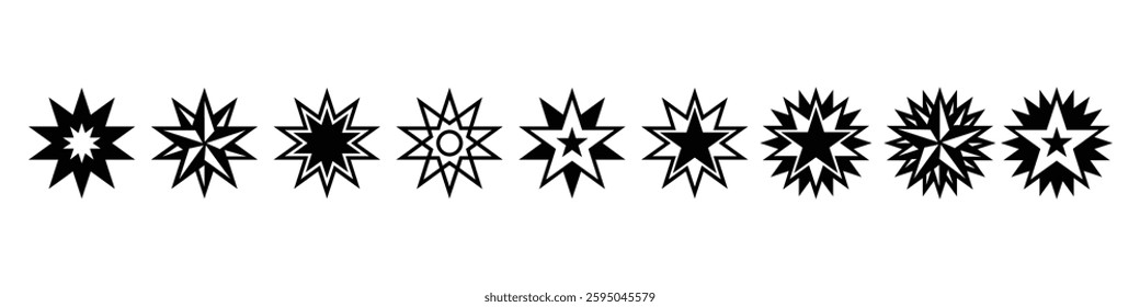 Star Vector Set – Collection of Various Star Shapes, Golden and Black Icons Vector Illustration
