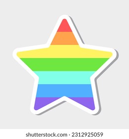 Star-Vektoraufkleber. Rainbow-farbener Stern in Farben der LGBT-Community-Flagge auf weißem Hintergrund. Bestens für Karten, Print, mobile Apps und Web-Design.