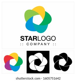 Star Vector Symbol Company Logo. Pentagon Spiral Color Gradient Style Logotype. Icon illustration. Elegant Identity Concept Design Idea Template (Brand). 