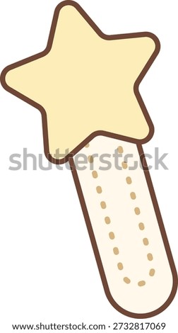 Star wand bookmark with rounded edge and dotted stitch, outlined line art with soft shape and clean contour. Symbol of wonder, fantasy, reading magic, wish, imagination. Cartoon vector illustration.