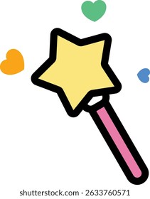 Ícone Star Wand com corações coloridos em um estilo de desenho animado