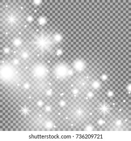 Star way with sparkles on transparent background, glitter stars, white color