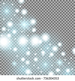 Star way with sparkles on transparent background, glitter stars, aqua color