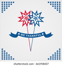 star with we thankful lettering, suitable for independence day greeting card