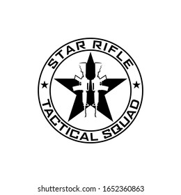 Star and weapon rifle logo in circle badge vector illustration logo for military armory tactical design template