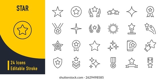 Star web icons in line style. Rating, medal, firework, award, collection. Vector illustration.	