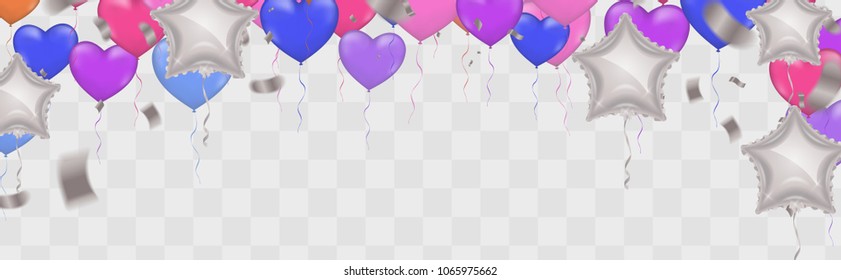 Star White balloon and  balloon on background. Party helium balloons balloons isolated on white background. confetti and ribbons. Vector illustration