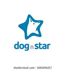 Star White Dog Wolf Fox Hound Head logo design vector