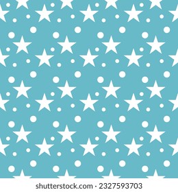 Star and white dot seamless patterns vector on light blue background .