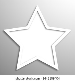 Star white empty frame with outer and inner shadow. Mockup for design greeting card, invitation or invitation.