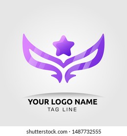 Star wings bird purple gradient logo for company and corp real estate 