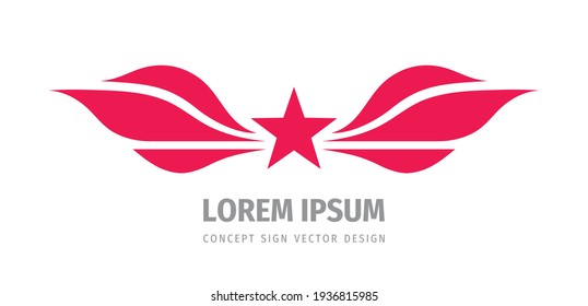 Star and wings concept logo design. Business success symbol. Award winner creative sign. Aviation icon. Vector illustration. 