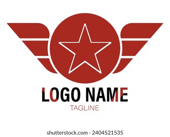 Star wings logo. Army logo template. Military logo concept. Winged logo company, delivery and shipping symbols.