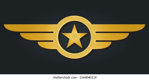 Star with wings logo. Military and Army winged badge. Golden Aviation emblem. Vector illustration.