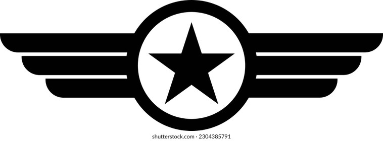 Star with wings logo vector illustration. Military and army winged badge. Aviation wings icon