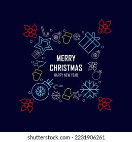 Star wreath element Christmas icon. Christmas card, Christmas poster. On dark blue background.