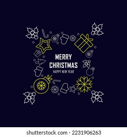 Star wreath element Christmas icon. Christmas card, Christmas poster. On dark blue background.