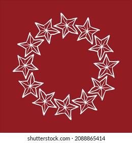 Star wreath. Round frame with line art star shapes.
