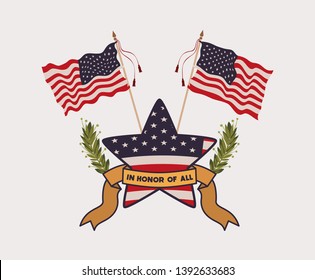 star with wreath and usa flag of memorial day emblem