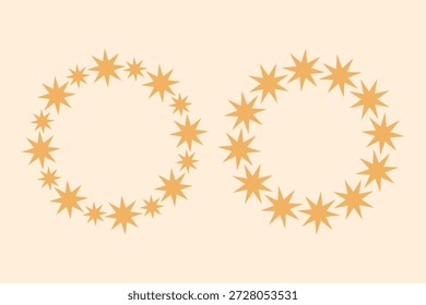 Coronas De Estrellas, Marcos Circulares Festivos. Conjunto de corona celestial, marcos de anillo de estrella para etiquetas e insignias. Marcos decorativos de la estrella