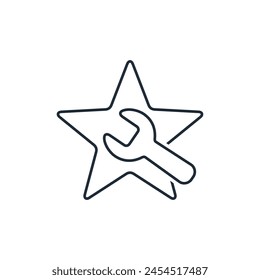 Empieza con una llave. Configurar, ajustar la calidad.Vector lineal icono aislado sobre fondo blanco.