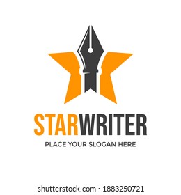 Star Writer Vector Logo Template. This Design Use Pen Symbol. Suitable For Author.