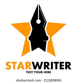 Star writer vector logo template. This design use pen symbol. Suitable for author.