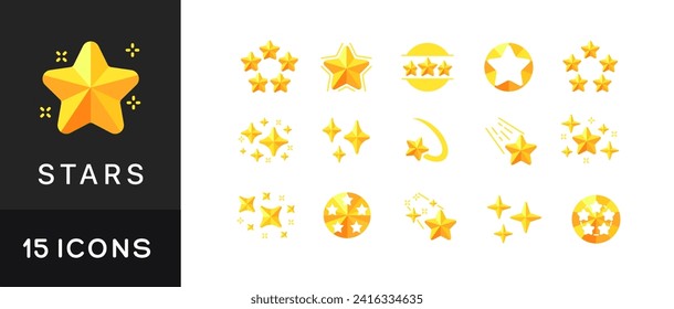 Conjunto amarillo estrella. Colección de estrellas planas. Iconos del vector