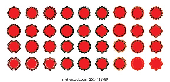 Starburst badge or promotional label set in black and red, special offer design emblems, price promo tags collection	