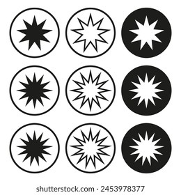 Starburst badge set. Contrast graphic buttons. Explosion effect markers. Vector illustration. EPS 10.