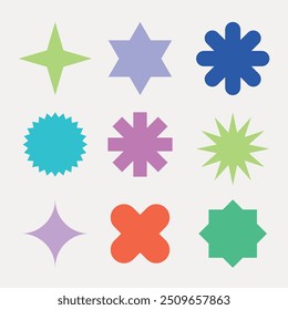 Starburst badge sticker, colorful abstract design set vector